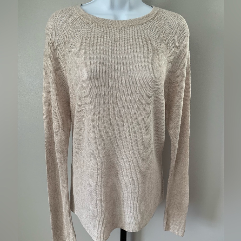 Tahari Cream Crew Neck Sweater with Relaxed Fit